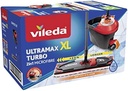 Set complet de mop de podea Vileda Ultramax Turbo 2in1, mop cu maner telescopic, capac din microfibra si galeata cu power spinner, pentru toate podelele dure, lungime maner 75-130cm, ambalaj eco