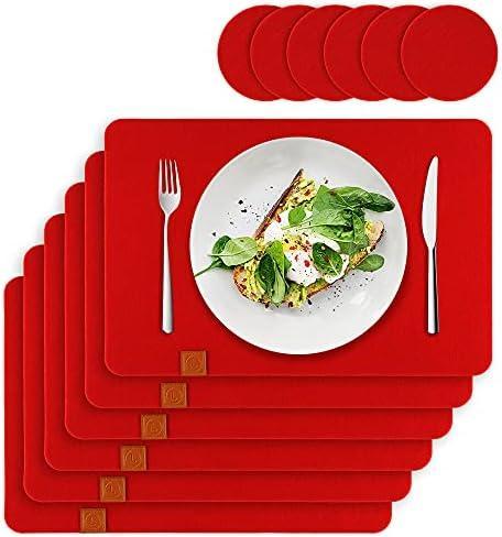 Preșă de loc Lindenberg Living din pâslă cu suport anti-alunecare | 6 servetele de loc și 6 suporturi de sticlă | Serviciu de loc rotund cu ștergere, antracit | Potrivit pentru mașini de spălat | Serturi de loc cu design lavabil