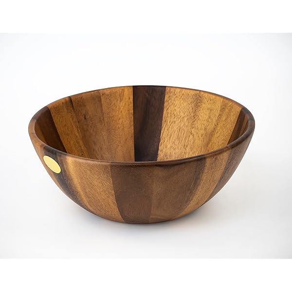 Premier Housewares Bol de salată din lemn de salcâm Bol de salată mare sculptat manual, 26 x 26 x 8 cm