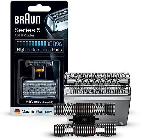 Cap de ras aparat de ras electric Braun Series 5, piesa de ras de schimb compatibila cu aparatele de ras pentru barbati Seria 5, 51S, argintiu | 1 pachet