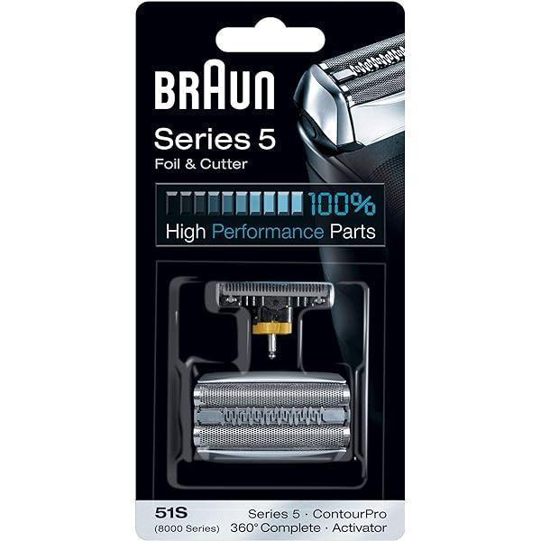 Cap de ras aparat de ras electric Braun Series 5, piesa de ras de schimb compatibila cu aparatele de ras pentru barbati Seria 5, 51S, argintiu | 1 pachet