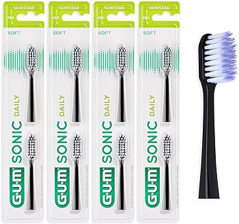 Capete de perie GUM Sonic Daily de înlocuire pentru periuța de dinți GUM Sonic Daily Sonic/Moale, peri microfini pentru curățare delicată, minuțioasă, în fiecare zi / Pachet de 4 x 2 (alb)