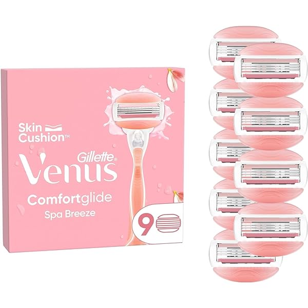 Lame de ras Gillette Venus Comfortglide Spa Breeze pentru aparate de ras pentru femei, 9 lame de schimb pentru aparatele de ras pentru femei cu lama tripla