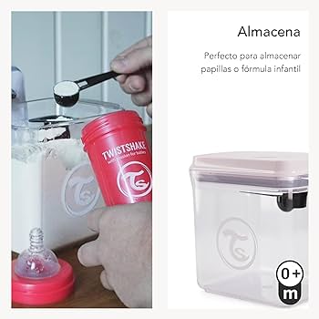 Recipient de depozitare pentru lapte praf Twistshake cu lingură 1700 ml, dozator de lapte praf sigilat cu capac ermetic, operare cu o singură mână, fără BPA, transparent