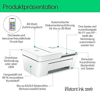 Imprimantă multifuncțională HP DeskJet 4220e, 3 luni de imprimare gratuită cu cerneală HP Instant inclusă, HP+, imprimantă, copiator, scaner, expediere fax mobil, WiFi, alimentator automat de documente, alb