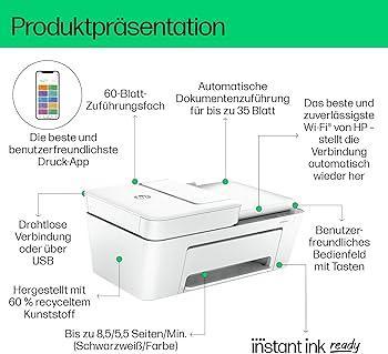 Imprimantă multifuncțională HP DeskJet 4220e, 3 luni de imprimare gratuită cu cerneală HP Instant inclusă, HP+, imprimantă, copiator, scaner, expediere fax mobil, WiFi, alimentator automat de documente, alb