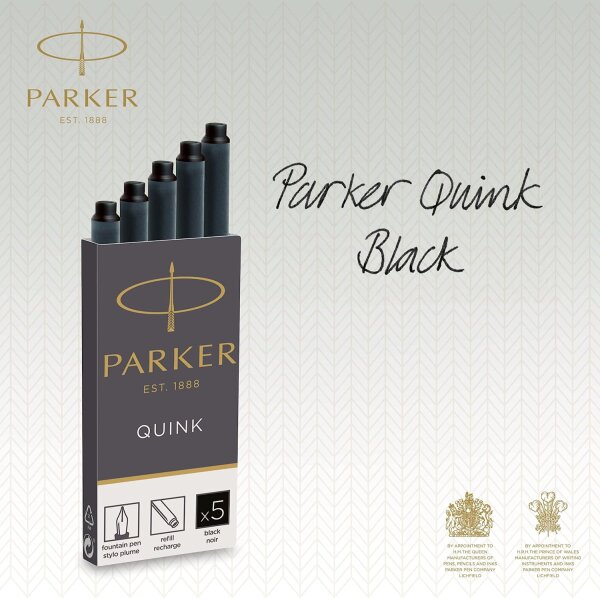 Cartușe de cerneală Parker pentru stilouri | cartușe scurte | cerneală neagră QUINK | 6 bucăți