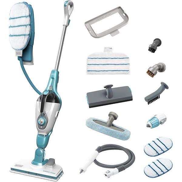 BLACK+DECKER - Mop cu abur STEAMITT cu detergent de maini si manusa - 12 accesorii - Multifunctional 1300 W - Timp de incalzire 15 sec - Rezervor 500 ml - Curatare perfecta - FSMH1321JSM-QS