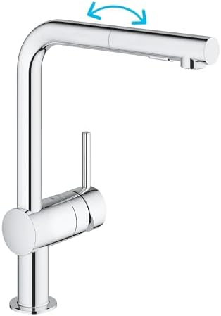 GROHE Minta - robinet de bucătărie cu un singur mâner (priză în L, pulverizator extras cu dublă clătire, pivotant la 360°, rezistent la zgârieturi), crom, 30274000 [Clasa de energie B]