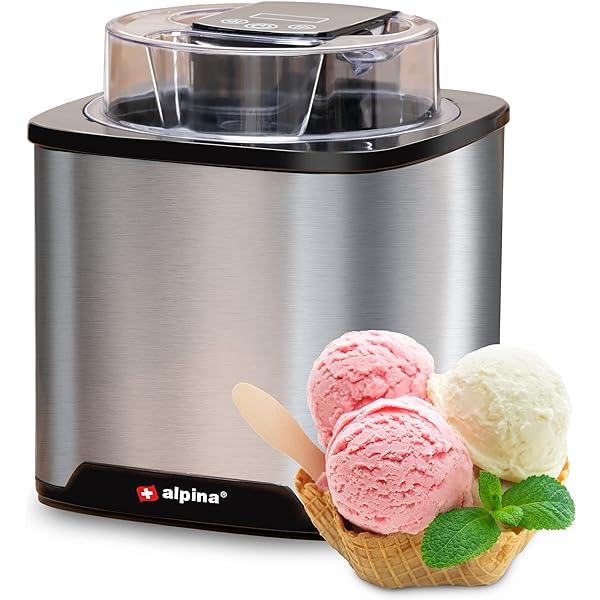 Aparat de inghetata alpina - aparat de inghetata moale - potrivit pentru inghetata, gelato, iaurt congelat si sorbet - continut 2L - auto-oprire automata - otel inoxidabil - argintiu
