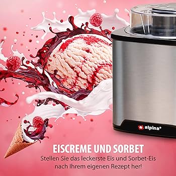 Aparat de inghetata alpina - aparat de inghetata moale - potrivit pentru inghetata, gelato, iaurt congelat si sorbet - continut 2L - auto-oprire automata - otel inoxidabil - argintiu