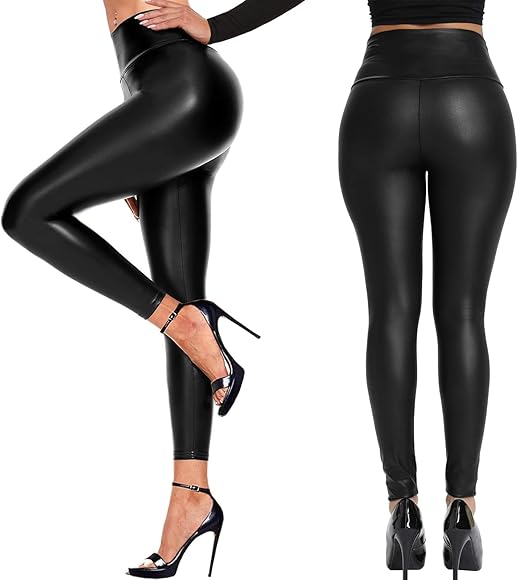 Jambiere din piele artificială PU pentru femei Everbellus Sexy Pantaloni colanți înalți cu talie înaltă