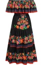 IWEMEK Rochie mexicană pentru femei, cu volan, rochie lungă, florală, fără umeri, cu centură, vară, boho, Cinco de Mayo, pentru festivalul Ziua Morților, rochie de petrecere de carnaval de Halloween