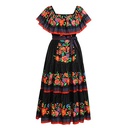 IWEMEK Rochie mexicană pentru femei, cu volan, rochie lungă, florală, fără umeri, cu centură, vară, boho, Cinco de Mayo, pentru festivalul Ziua Morților, rochie de petrecere de carnaval de Halloween