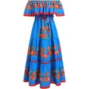 IWEMEK Rochie mexicană pentru femei, cu volan, rochie lungă, florală, fără umeri, cu centură, vară, boho, Cinco de Mayo, pentru festivalul Ziua Morților, rochie de petrecere de carnaval de Halloween