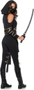 Leg Avenue 85629 Set 3 piese Stealth Ninja, costum de carnaval pentru femei, L, negru/auriu