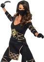 Leg Avenue 85629 Set 3 piese Stealth Ninja, costum de carnaval pentru femei, L, negru/auriu