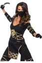 Leg Avenue 85629 Set 3 piese Stealth Ninja, costum de carnaval pentru femei, L, negru/auriu