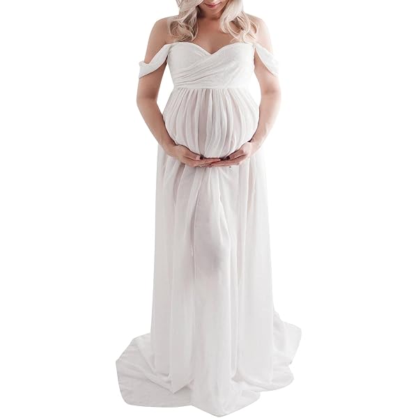 Rochie de maternitate Loalirando Fotografie de fotografiere șifon ușoară Lungime maxi rochie de fotografie cu umeri