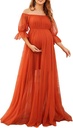 Rochie de maternitate Loalirando Fotografie de fotografiere șifon ușoară Lungime maxi rochie de fotografie cu umeri