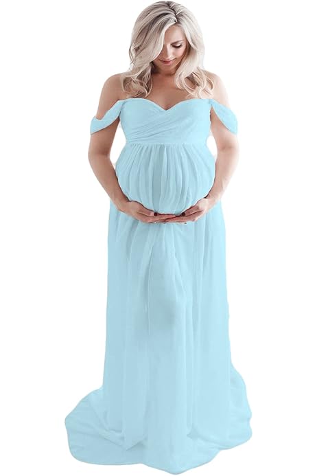 Rochie de maternitate Loalirando Fotografie de fotografiere șifon ușoară Lungime maxi rochie de fotografie cu umeri