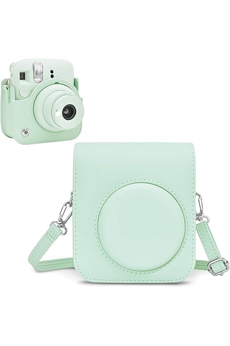 Geanta Rieibi pentru Mini 12 - Geanta din piele PU pentru Camera instantanee Mini 12 - Geanta detasabila cu curea de umar reglabila - Verde