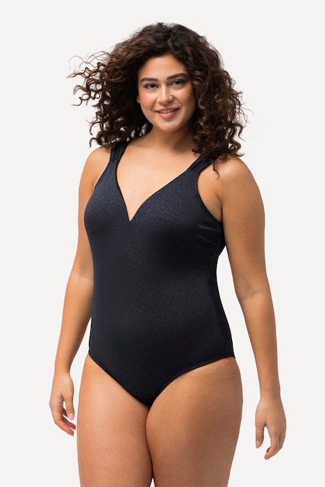 Jacquard leopard de damă Ulla Popken, cupe moi, costum de baie cu spatele jos