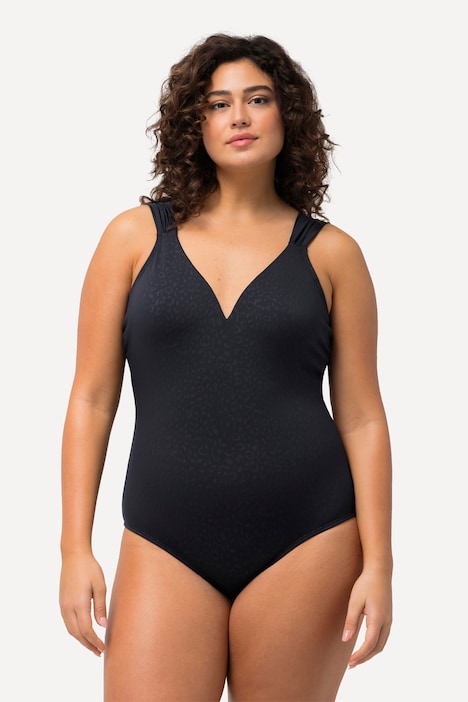 Jacquard leopard de damă Ulla Popken, cupe moi, costum de baie cu spatele jos