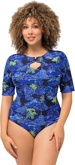 Jacquard leopard de damă Ulla Popken, cupe moi, costum de baie cu spatele jos
