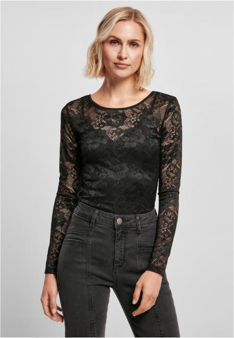 Urban Classics Ladies Lace Longsleeve Body, body dama, disponibil pe negru, marimi de la XS la 5XL