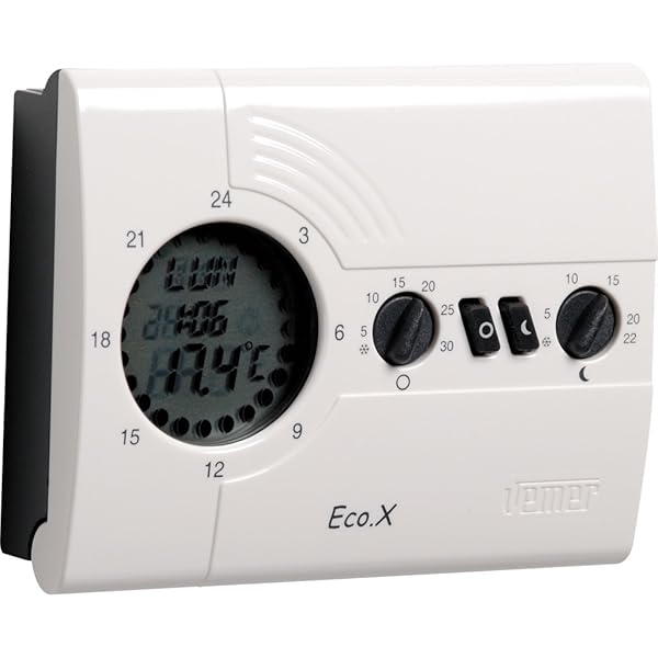 VEMER VN160800 ECO.X-W Termostat digital de încălzire, termostat de cameră cu program săptămânal, alimentat cu baterii, alb