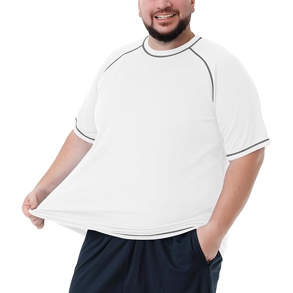 feooohosi Cămașă de înot mărime mare pentru bărbați Rash Guard Tricou de plajă cu mânecă scurtă de protecție pentru bărbați