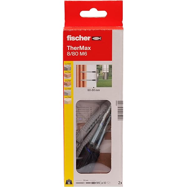 sistem de fixare la distanță fischer TherMax 8 / 80 M6 (2) pentru materiale izolatoare, dibluri de izolație pentru atașarea sarcinilor ușoare în sisteme termoizolante compozite, cu con anti-rece