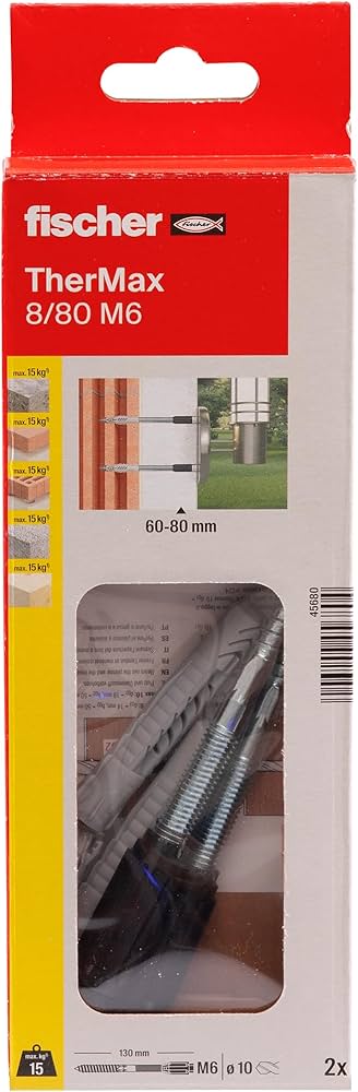 sistem de fixare la distanță fischer TherMax 8 / 80 M6 (2) pentru materiale izolatoare, dibluri de izolație pentru atașarea sarcinilor ușoare în sisteme termoizolante compozite, cu con anti-rece