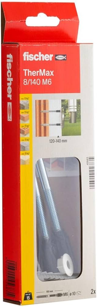 sistem de fixare la distanță fischer TherMax 8 / 80 M6 (2) pentru materiale izolatoare, dibluri de izolație pentru atașarea sarcinilor ușoare în sisteme termoizolante compozite, cu con anti-rece