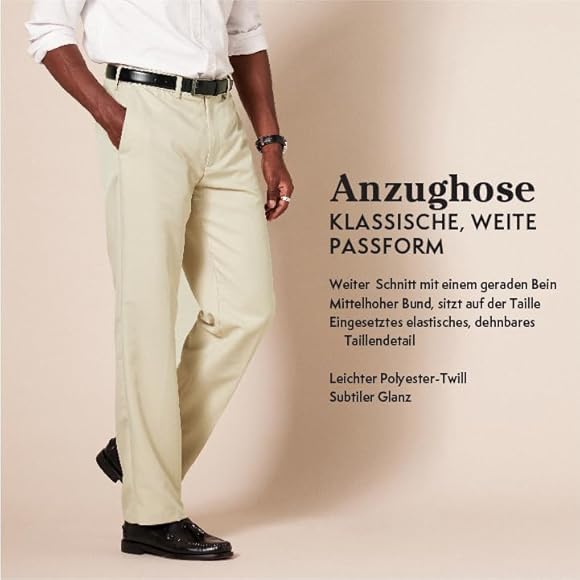 Pantaloni de costum pentru bărbați Amazon Essentials cu front plat, cu talie extensibilă, croială clasică