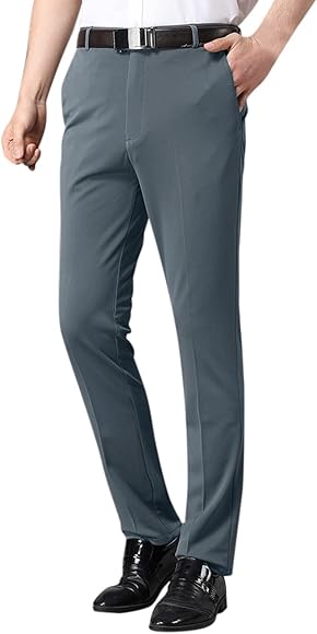 Pantaloni de costum pentru bărbați Amazon Essentials cu front plat, cu talie extensibilă, croială clasică