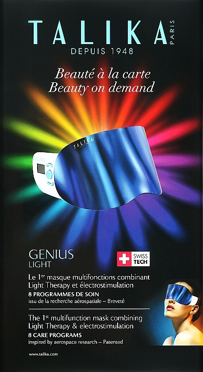 Talika Genius Light - Mască pentru terapie cu lumină cu LED - Aparat multifuncțional pentru mască facială cu electrostimulare - Mască pentru sănătatea pielii și anti-îmbătrânire pentru ochi