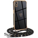 Lanț pentru telefoane mobile Mkej Femei Fete Compatibil cu iPhone XR - Husă din silicon cu curea - Husă pentru telefon mobil pentru iPhone XR Heart Love Design Electroplating - Husă cu cablu în negru auriu
