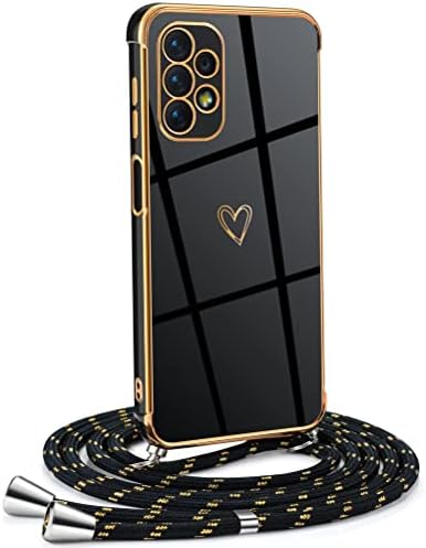 Lanț pentru telefoane mobile Mkej Femei Fete Compatibil cu iPhone XR - Husă din silicon cu curea - Husă pentru telefon mobil pentru iPhone XR Heart Love Design Electroplating - Husă cu cablu în negru auriu
