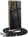 Lanț pentru telefoane mobile Mkej Femei Fete Compatibil cu iPhone XR - Husă din silicon cu curea - Husă pentru telefon mobil pentru iPhone XR Heart Love Design Electroplating - Husă cu cablu în negru auriu