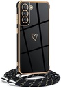 Lanț pentru telefoane mobile Mkej Femei Fete Compatibil cu iPhone XR - Husă din silicon cu curea - Husă pentru telefon mobil pentru iPhone XR Heart Love Design Electroplating - Husă cu cablu în negru auriu