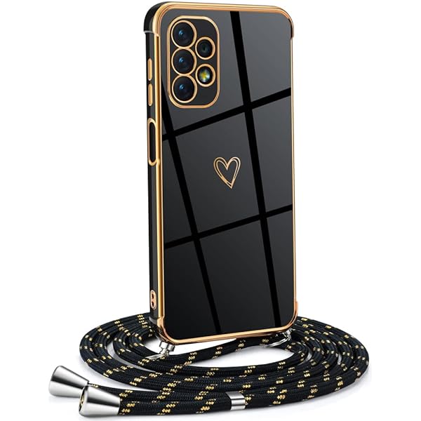 Lanț pentru telefoane mobile Mkej Femei Fete Compatibil cu iPhone XR - Husă din silicon cu curea - Husă pentru telefon mobil pentru iPhone XR Heart Love Design Electroplating - Husă cu cablu în negru auriu