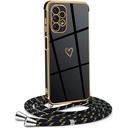 Lanț pentru telefoane mobile Mkej Femei Fete Compatibil cu iPhone XR - Husă din silicon cu curea - Husă pentru telefon mobil pentru iPhone XR Heart Love Design Electroplating - Husă cu cablu în negru auriu