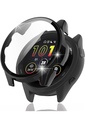 Miimall compatibilă cu Garmin Forerunner 965 Husă cu protector de ecran din sticlă, carcasă de protecție dură pentru computer cu protecție completă, rezistentă la zgârieturi, pentru Garmin Forerunner 965 - negru