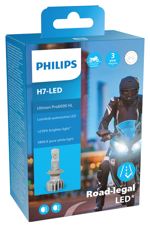 Philips Ultinon Pro6000 H7-LED Bec pentru faruri pentru motociclete cu legalitate rutieră, +230% mai luminos, 5800K