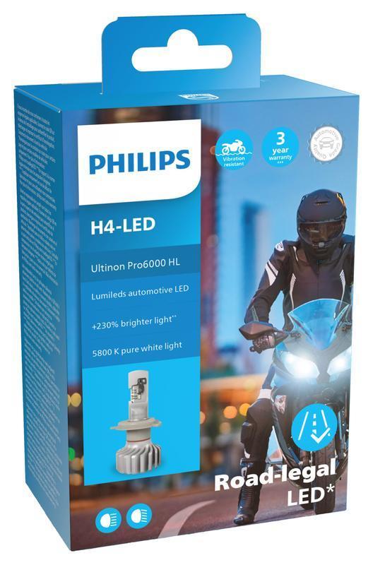Philips Ultinon Pro6000 H7-LED Bec pentru faruri pentru motociclete cu legalitate rutieră, +230% mai luminos, 5800K