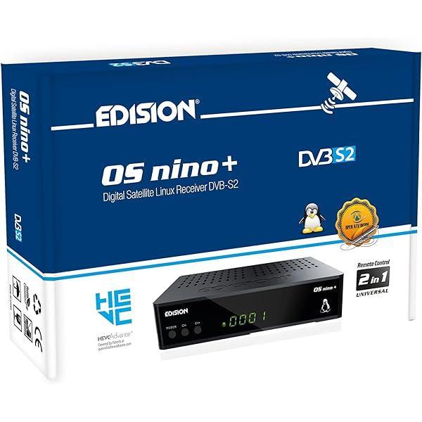 Receptor combo Edision PICCOLLO S2+T2/C H.265/HEVC (DVB-S2, DVB-T2, DVB-C) CI Full HD USB negru, telecomandă universală 2 în 1
