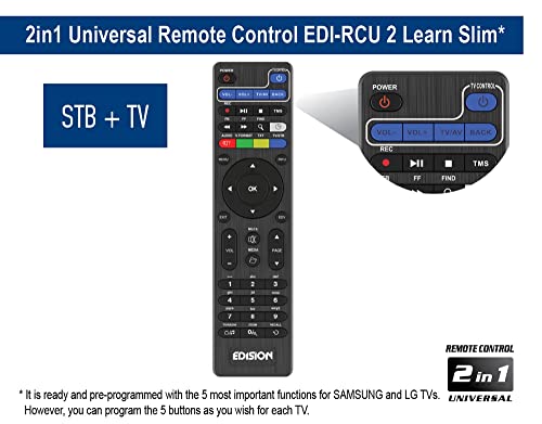 Receptor combo Edision PICCOLLO S2+T2/C H.265/HEVC (DVB-S2, DVB-T2, DVB-C) CI Full HD USB negru, telecomandă universală 2 în 1