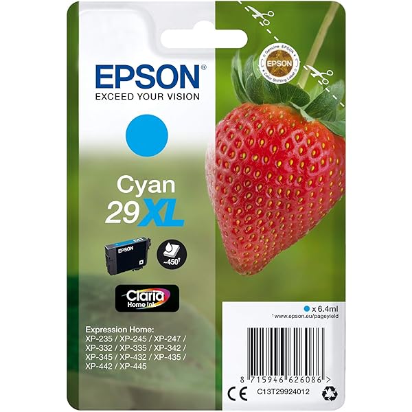 Epson Original 29 Tinte Erdbeere, XP-235 XP-332 XP-335 XP-432 XP-435 XP-245 XP-342 XP-345 XP-442 XP-445 XP-247 XP-257 XP-255 XP-352 XP- 355 XP-452 XP-455, (pachet multiplu 4-farbig)